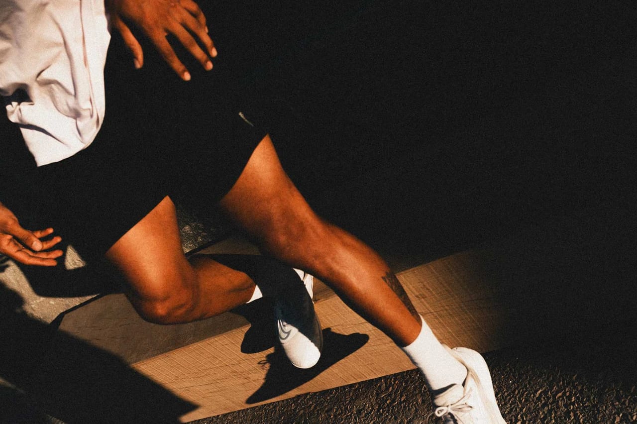 Parkour athlete's legs outdoors