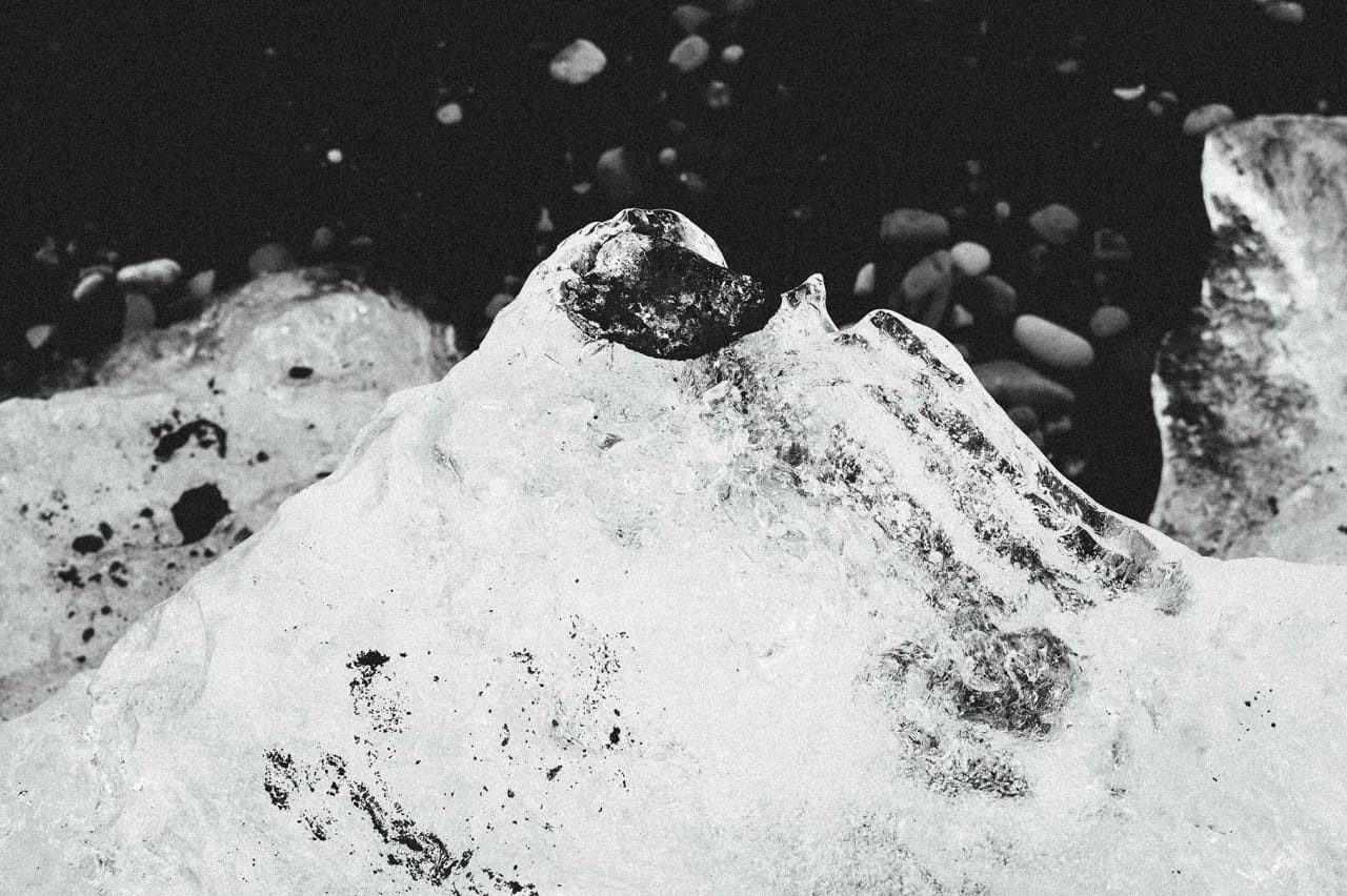 Macrophotography of ice on the beach