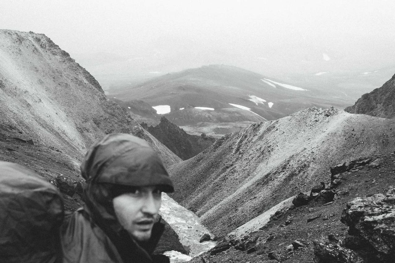 Hiker with hills in background