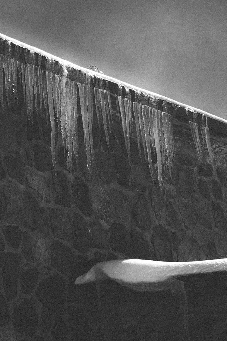 Icicles on the roof of a shelter